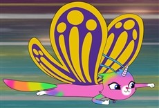 Escena de La gatita unicornio mariposa arcoiris