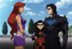 Escena de La Liga de la Justicia contra los Jóvenes Titanes